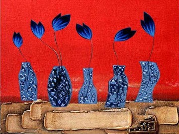 オリジナルの装飾 Painting - 青い花の壁の装飾オリジナル